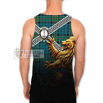 Kirkpatrick Crest Tartan Men's Tank Top with Golden Lion Emblem Celtic Style - Tartan Vibes Clothing