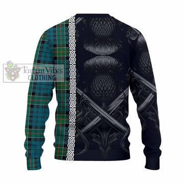 Kirkpatrick Tartan Knitted Sweater with Family Crest Cross Sword Thistle Celtic Vibes