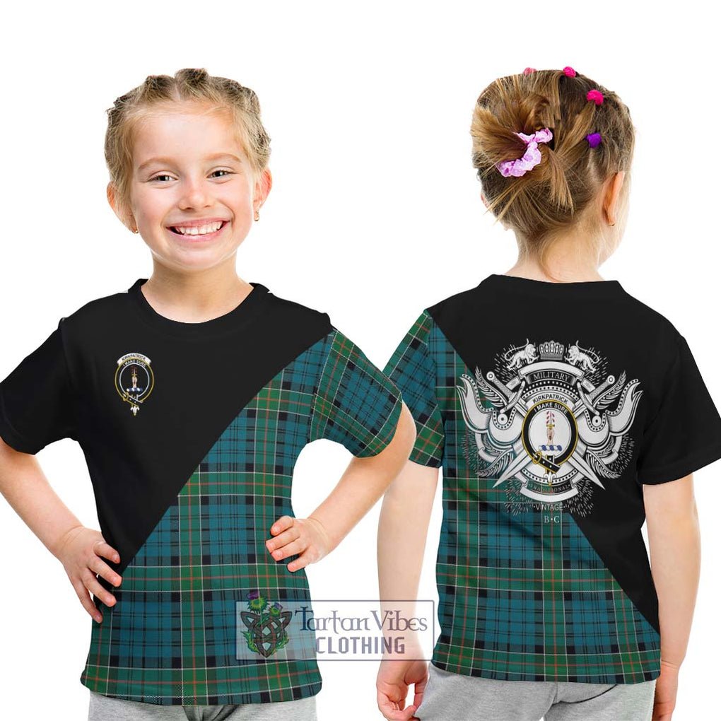 Kirkpatrick Tartan Kid T-Shirt with Family Crest and Military Logo Style - Tartanvibesclothing Shop