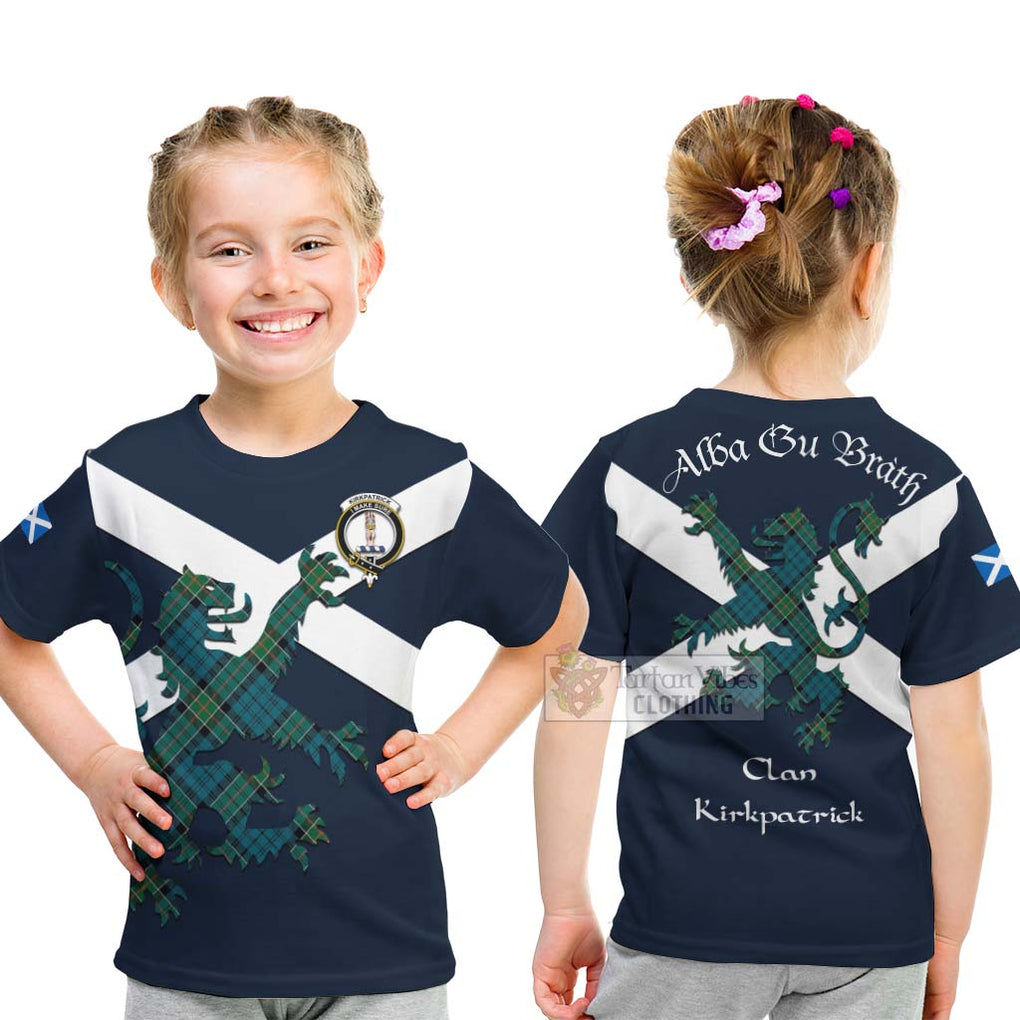 Tartan Vibes Clothing Kirkpatrick Tartan Lion Rampant Kid T-Shirt – Proudly Display Your Heritage with Alba Gu Brath and Clan Name