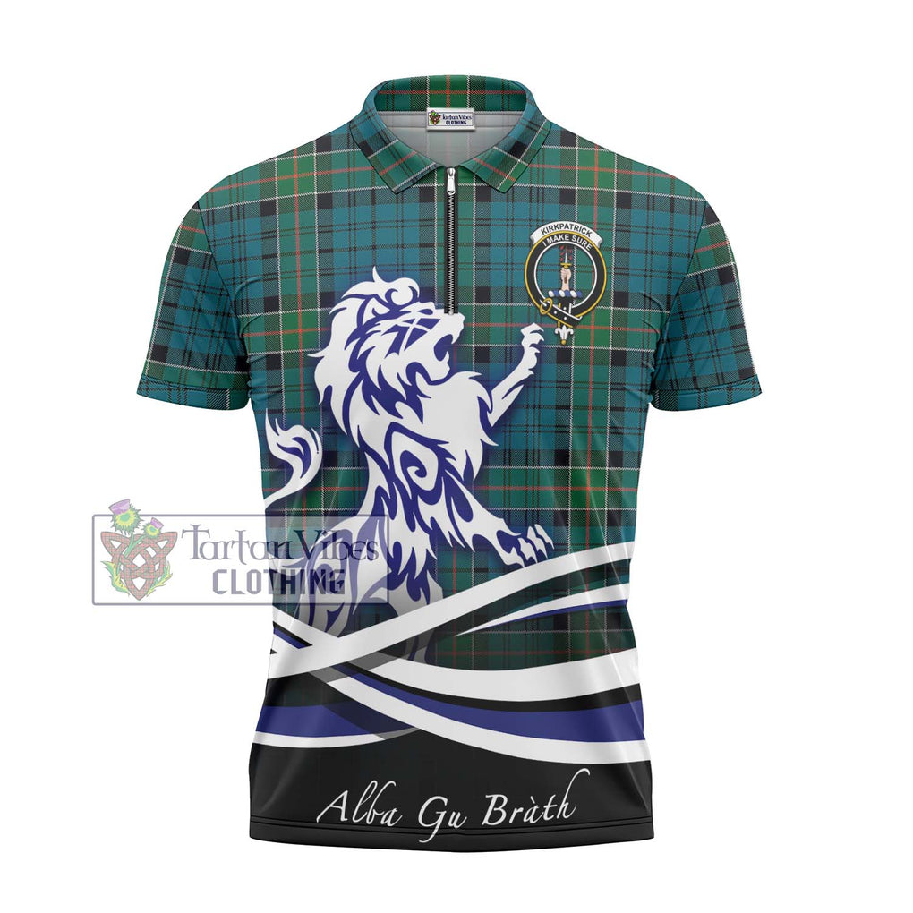 Kirkpatrick Tartan Zipper Polo Shirt with Alba Gu Brath Regal Lion Emblem - Tartanvibesclothing Shop