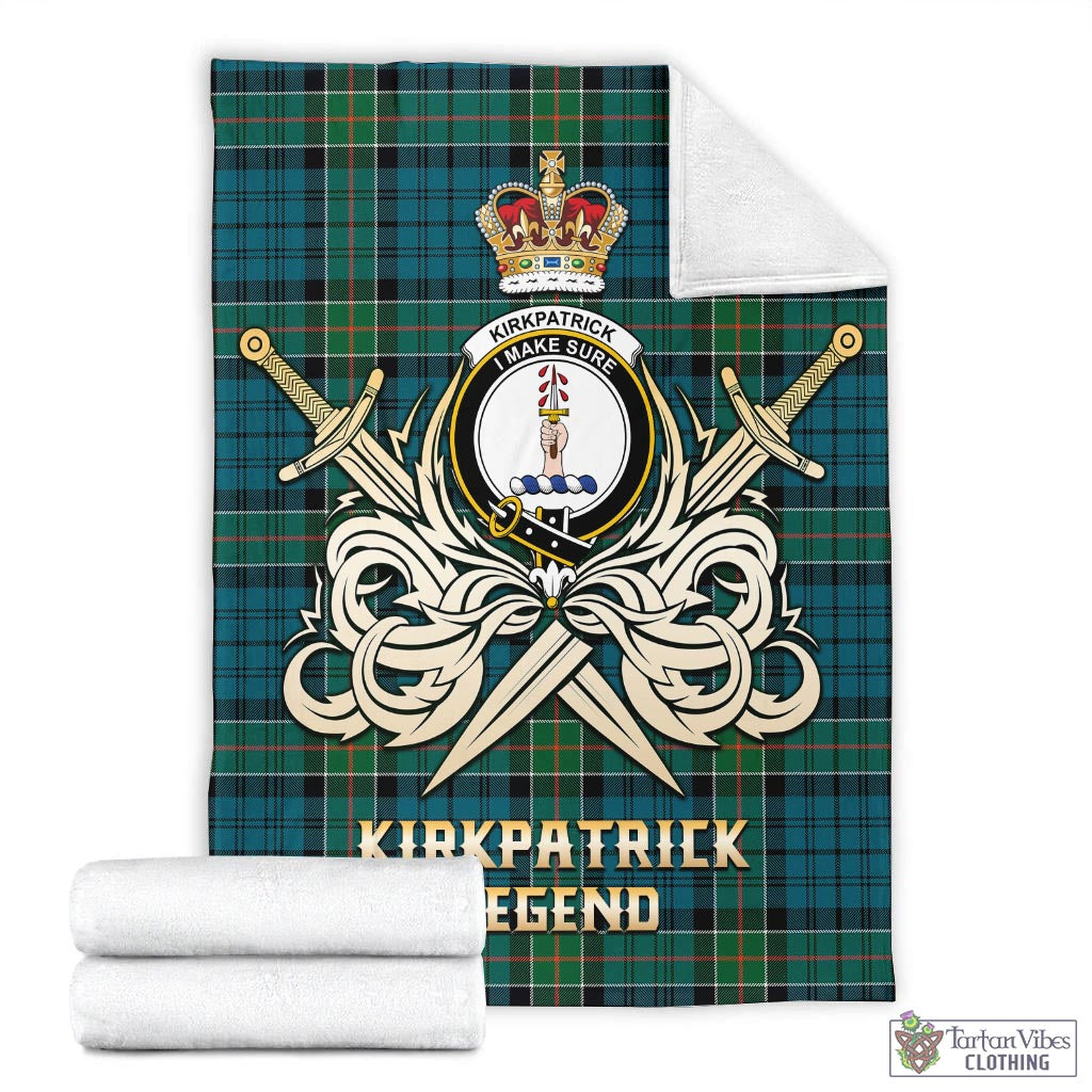 Tartan Vibes Clothing Kirkpatrick Tartan Blanket with Clan Crest and the Golden Sword of Courageous Legacy