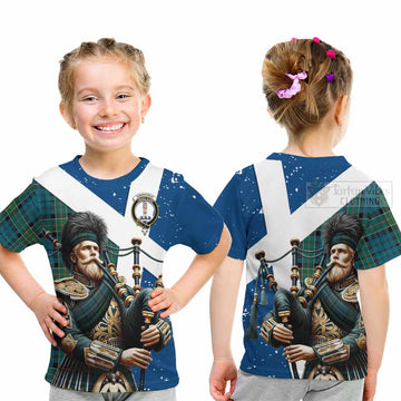 Kirkpatrick Tartan Kid T-Shirt with Family Crest Scottish Bagpiper Vibes