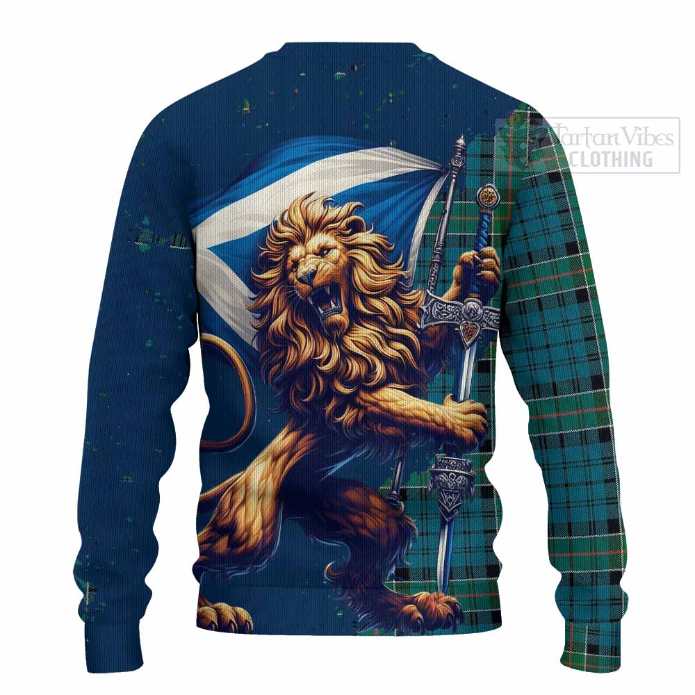 Tartan Vibes Clothing Kirkpatrick Tartan Family Crest Knitted Sweater with Scottish Majestic Lion