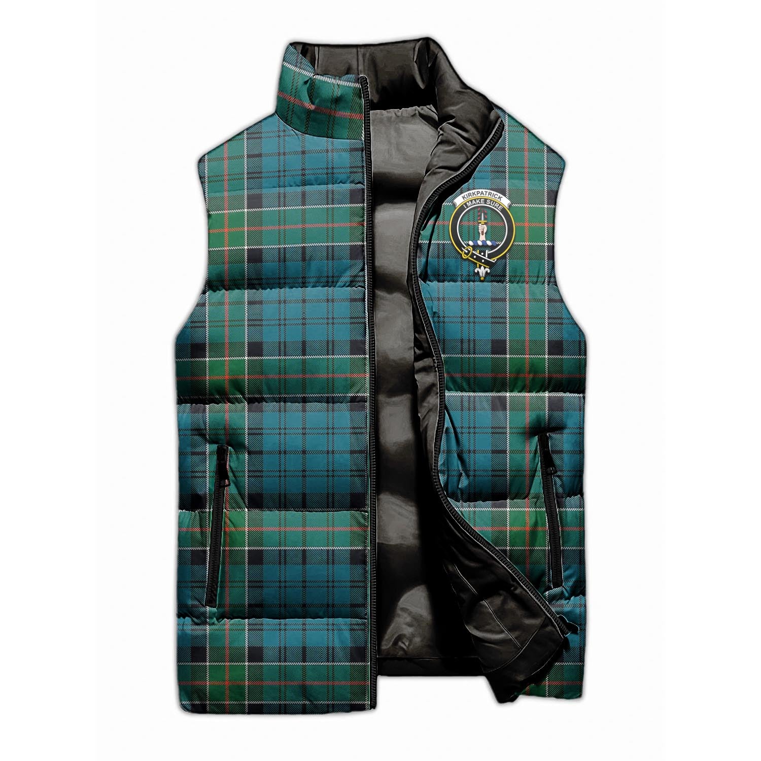 Kirkpatrick Tartan Sleeveless Puffer Jacket with Family Crest - Tartanvibesclothing