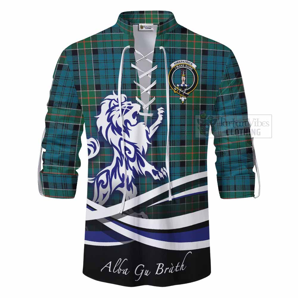 Tartan Vibes Clothing Kirkpatrick Tartan Ghillie Kilt Shirt with Alba Gu Brath Regal Lion Emblem