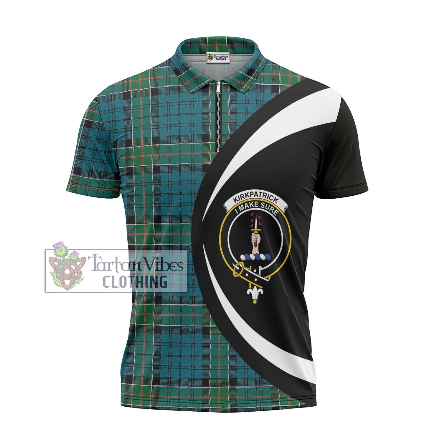 Tartan Vibes Clothing Kirkpatrick Tartan Zipper Polo Shirt with Family Crest Circle Style