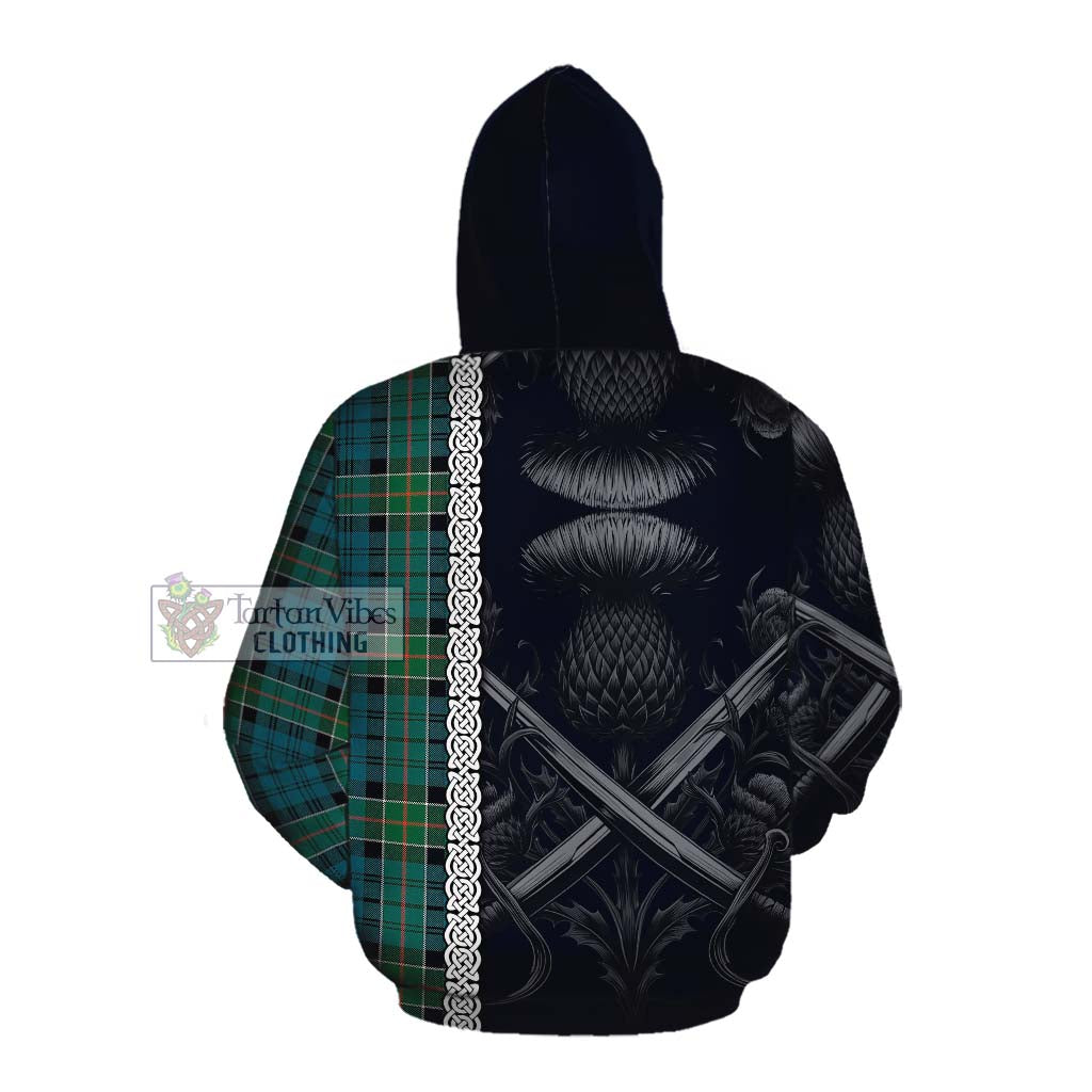 Tartan Vibes Clothing Kirkpatrick Tartan Cotton Hoodie with Family Crest Cross Sword Thistle Celtic Vibes