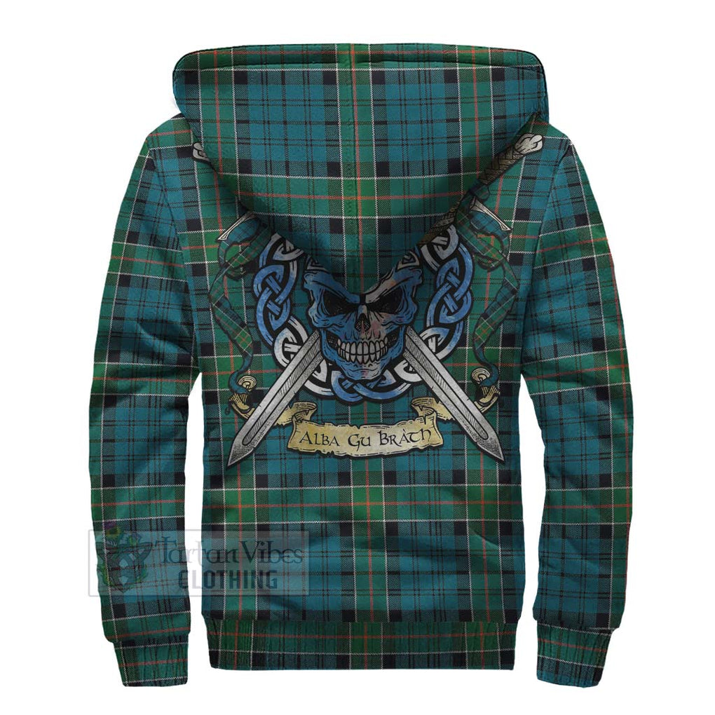 Tartan Vibes Clothing Kirkpatrick Tartan Sherpa Hoodie with Family Crest Celtic Skull Style