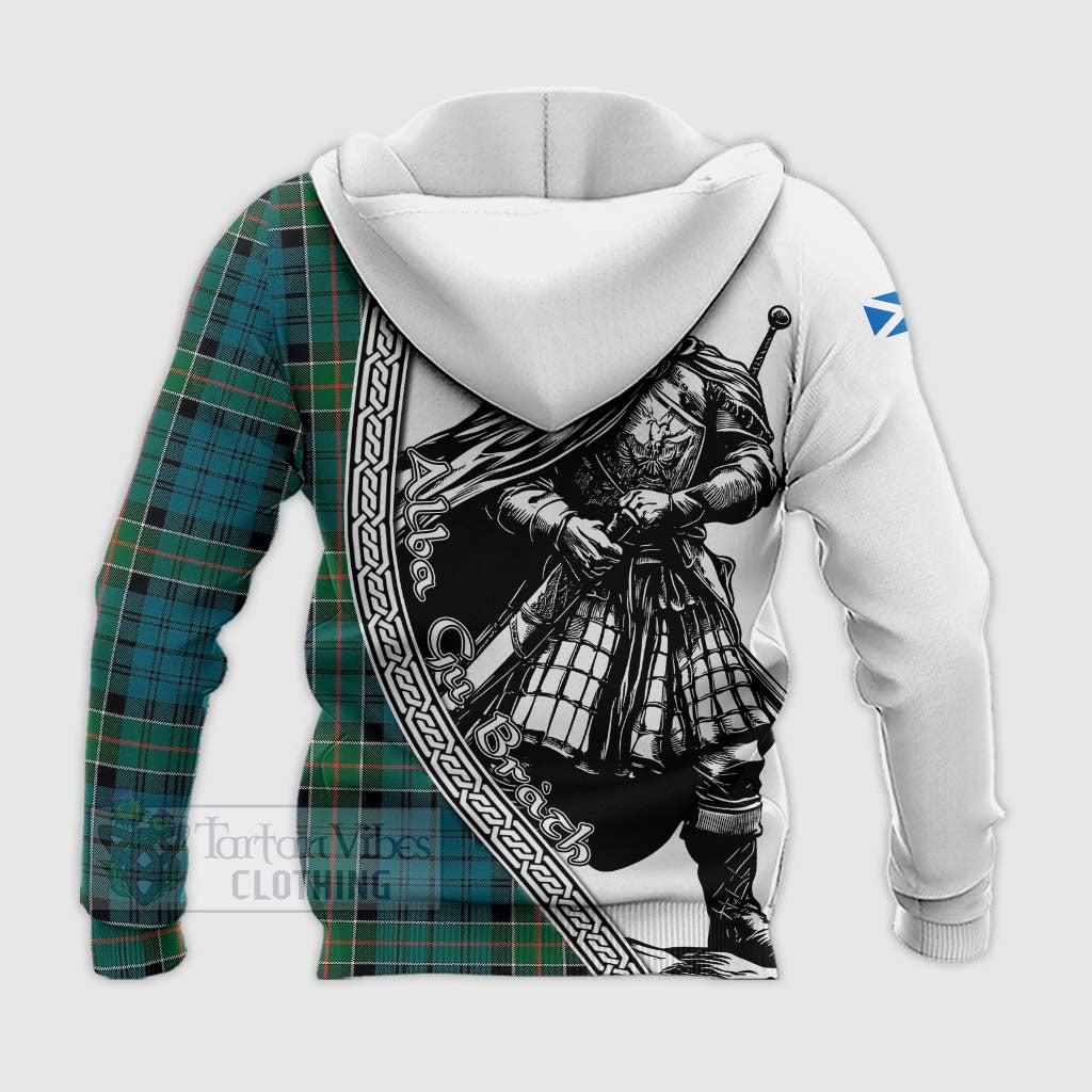 Tartan Vibes Clothing Kirkpatrick Tartan Clan Crest Knitted Hoodie with Highlander Warrior Celtic Style