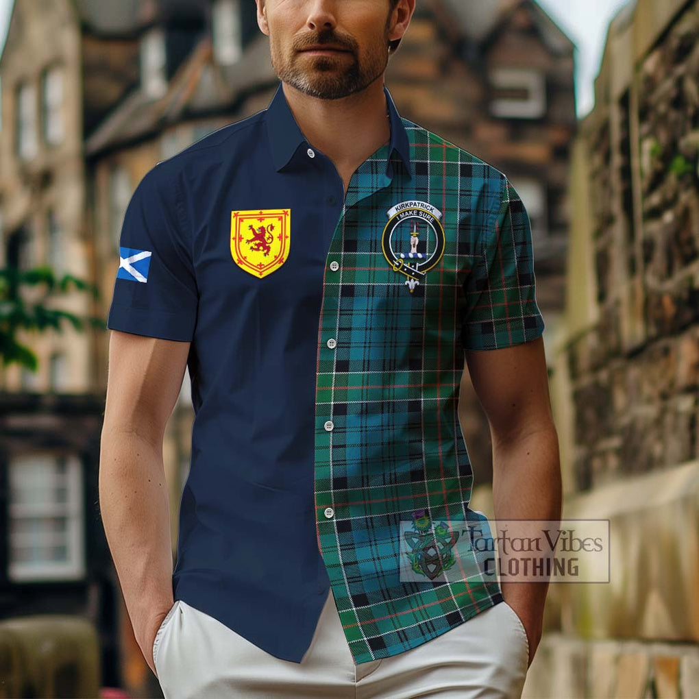 Tartan Vibes Clothing Kirkpatrick Tartan Short Sleeve Button Shirt with Scottish Lion Royal Arm Half Style