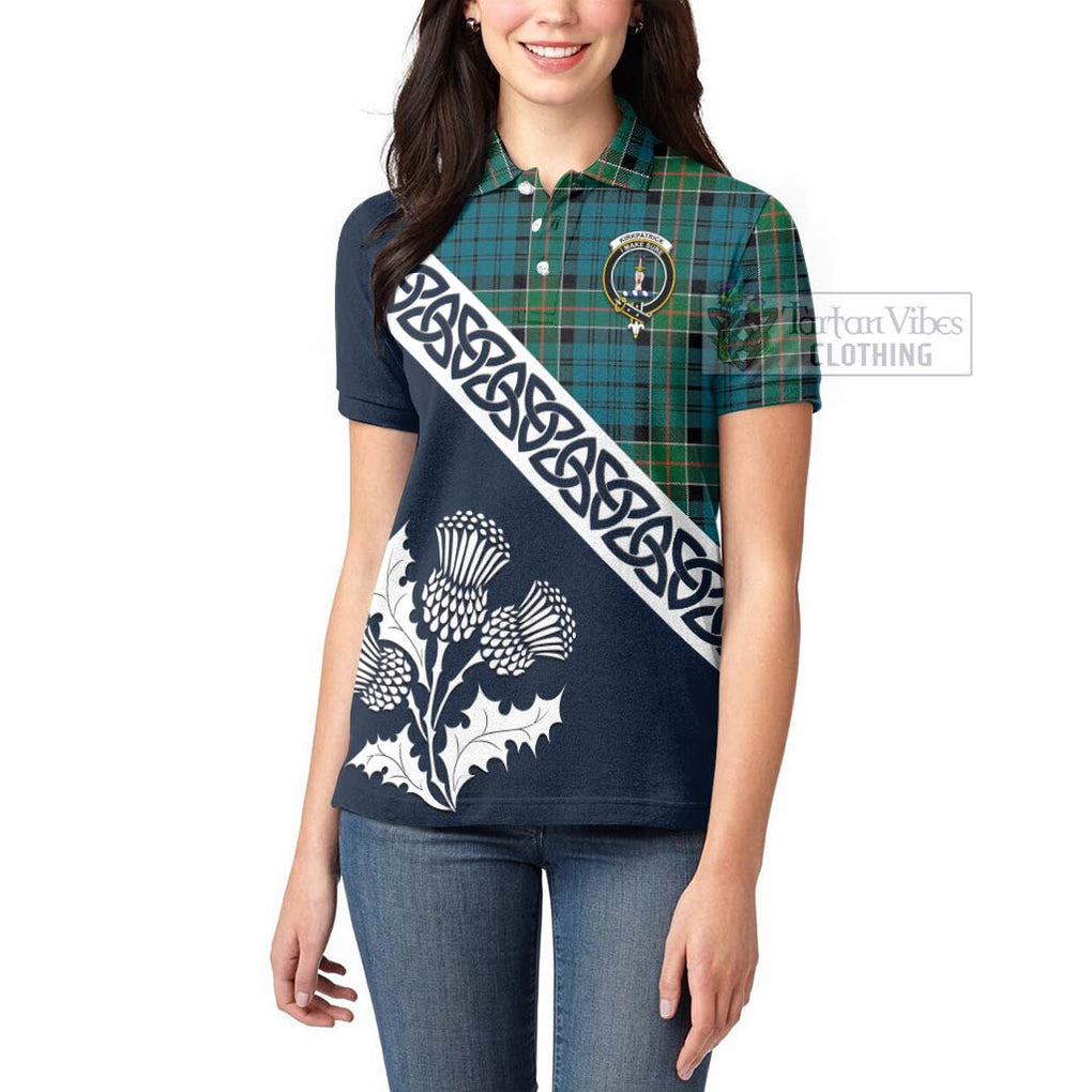 Tartan Vibes Clothing Kirkpatrick Tartan Women's Polo Shirt Featuring Thistle and Scotland Map