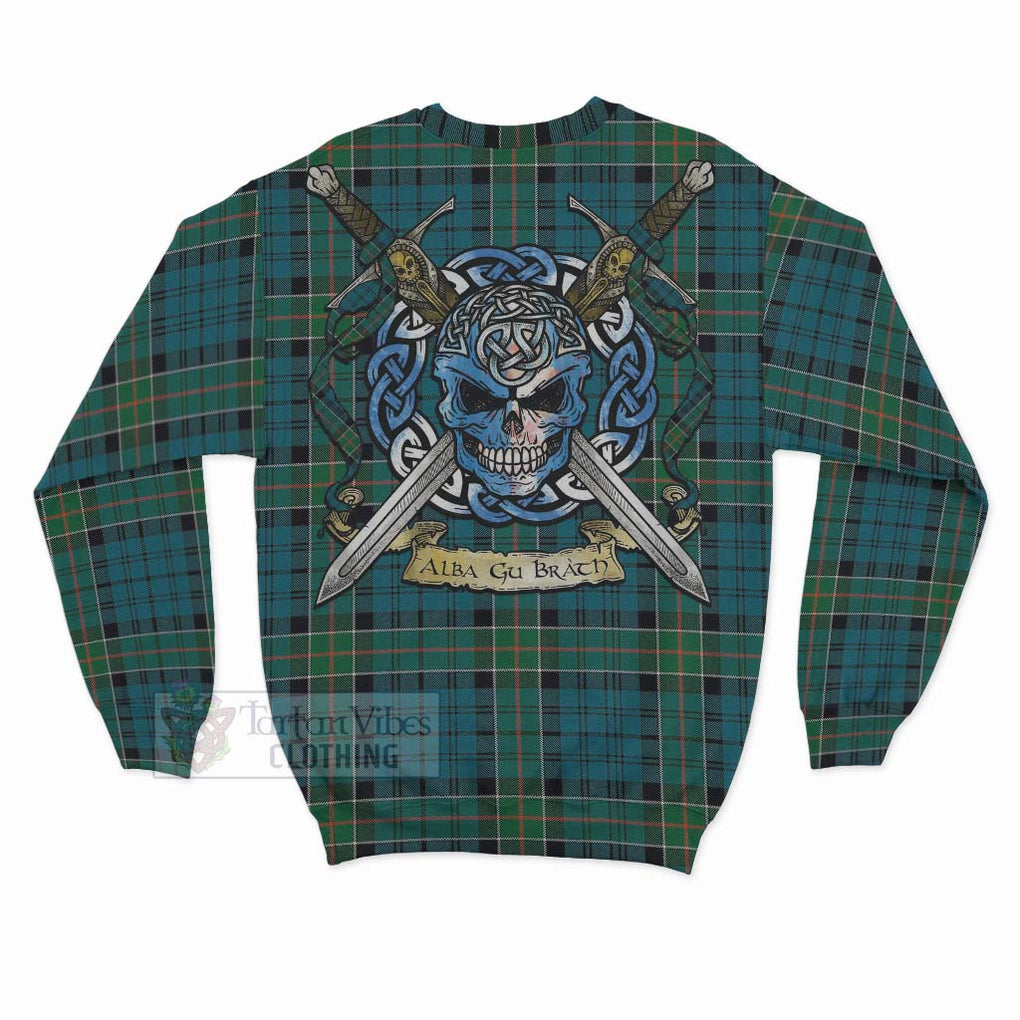 Tartan Vibes Clothing Kirkpatrick Tartan Sweatshirt with Family Crest Celtic Skull Style