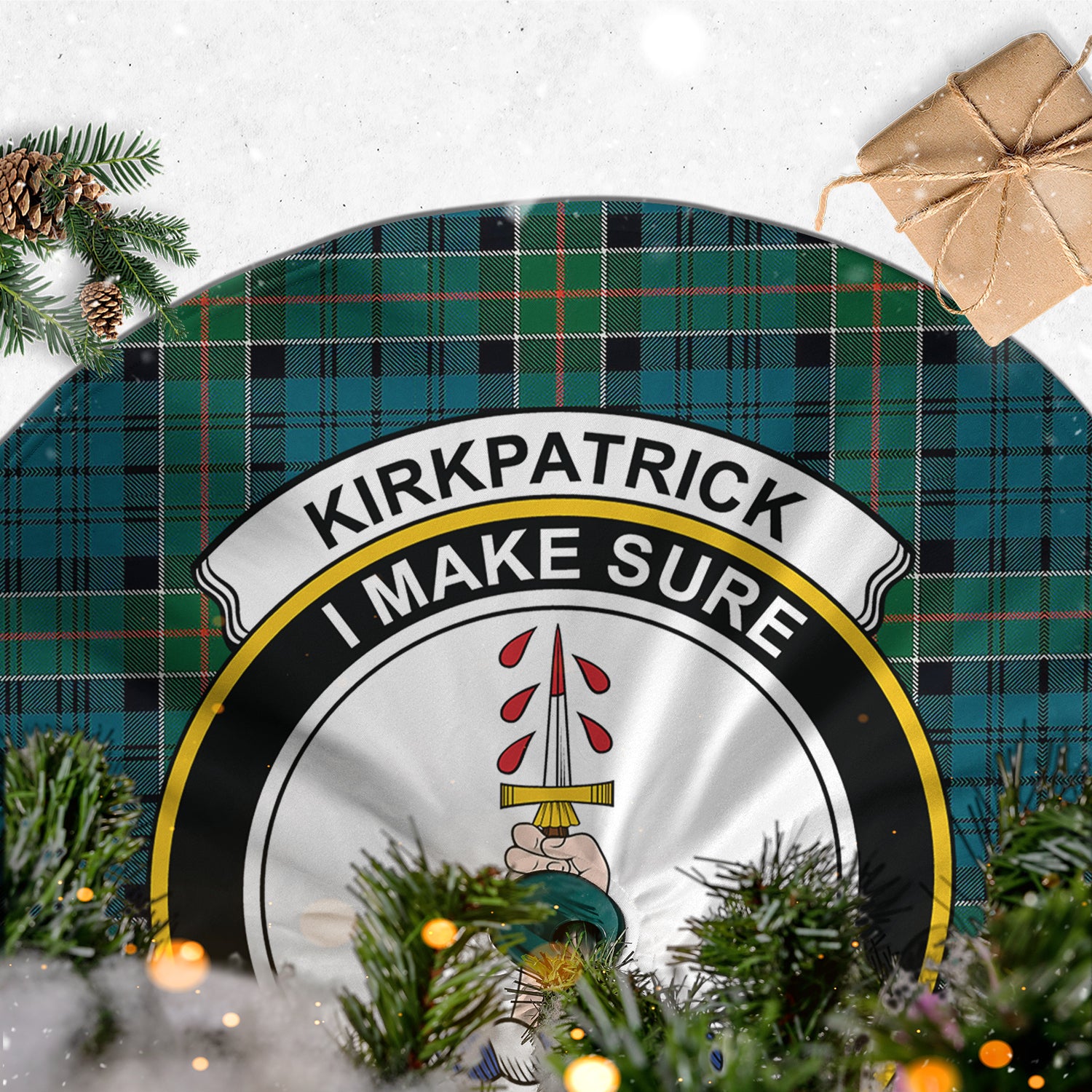 Kirkpatrick Tartan Christmas Tree Skirt with Family Crest - Tartanvibesclothing