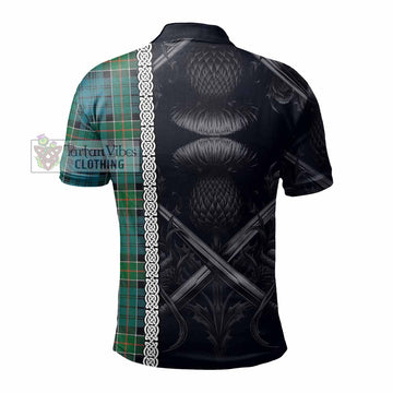 Kirkpatrick Tartan Polo Shirt with Family Crest Cross Sword Thistle Celtic Vibes