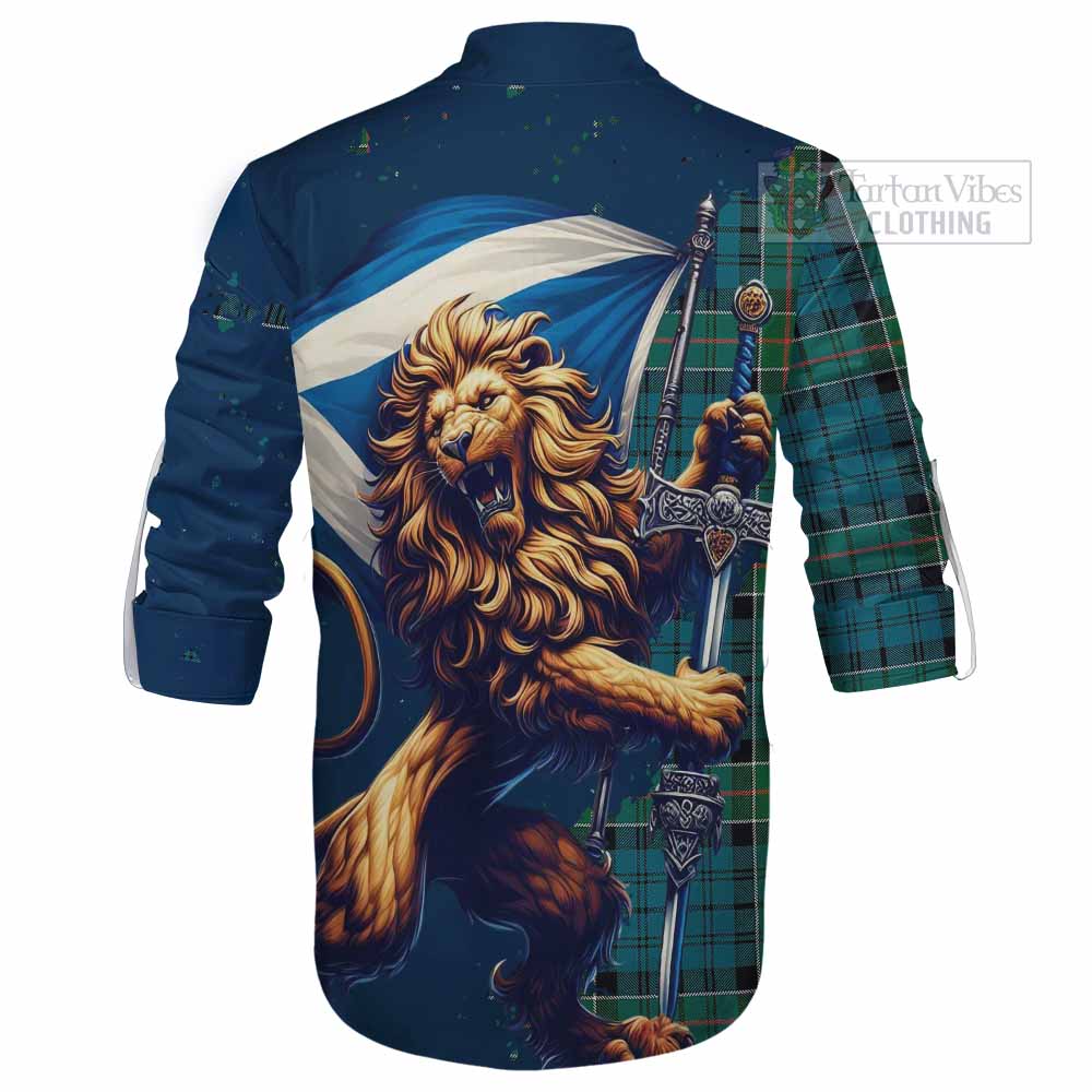 Tartan Vibes Clothing Kirkpatrick Tartan Family Crest Ghillie Kilt Shirt with Scottish Majestic Lion