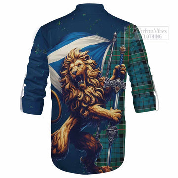 Kirkpatrick Tartan Family Crest Ghillie Kilt Shirt with Scottish Majestic Lion