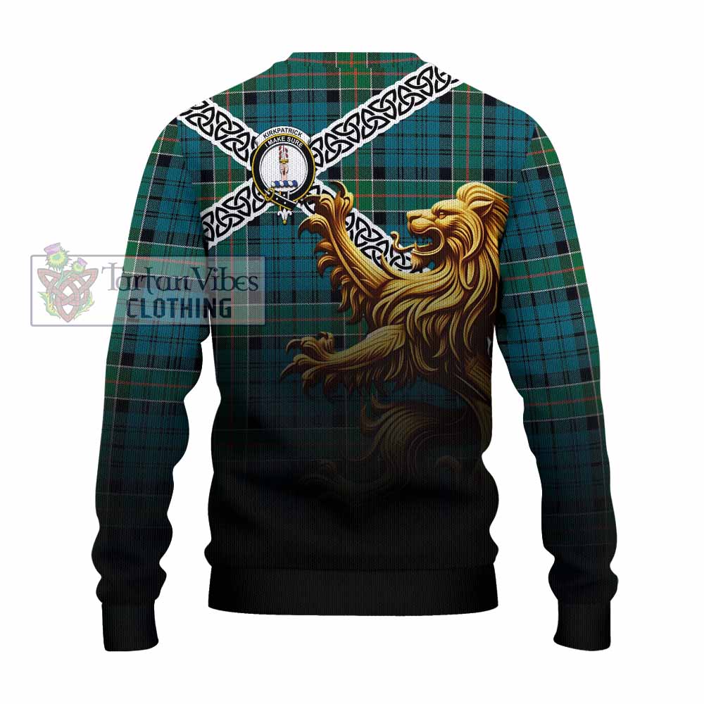 Kirkpatrick Crest Tartan Knitted Sweater with Golden Lion Emblem Celtic Style - Tartan Vibes Clothing