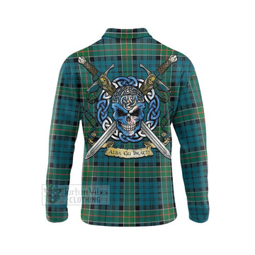 Kirkpatrick Tartan Long Sleeve Polo Shirt with Family Crest Celtic Skull Style