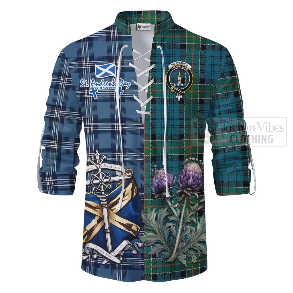 Tartan Vibes Clothing Kirkpatrick Tartan Ghillie Kilt Shirt Happy St. Andrew's Day Half Tartan Style