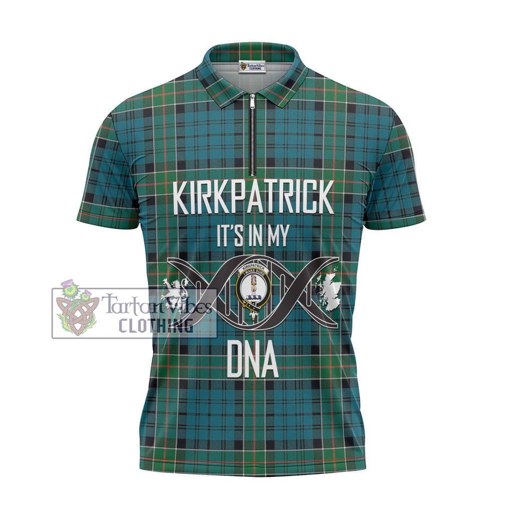 Kirkpatrick Tartan Zipper Polo Shirt with Family Crest DNA In Me Style - Tartanvibesclothing Shop