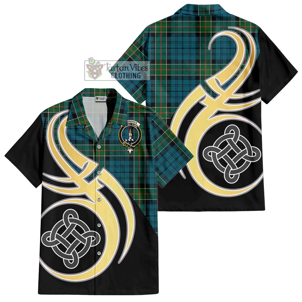 Kirkpatrick Tartan Short Sleeve Button Shirt with Family Crest and Celtic Symbol Style - Tartan Vibes Clothing