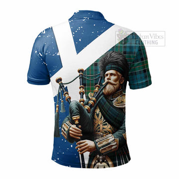 Kirkpatrick Tartan Polo Shirt with Family Crest Scottish Bagpiper Vibes