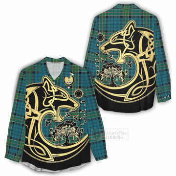 Kirkpatrick Tartan Women's Casual Shirt with Family Crest Celtic Wolf Style