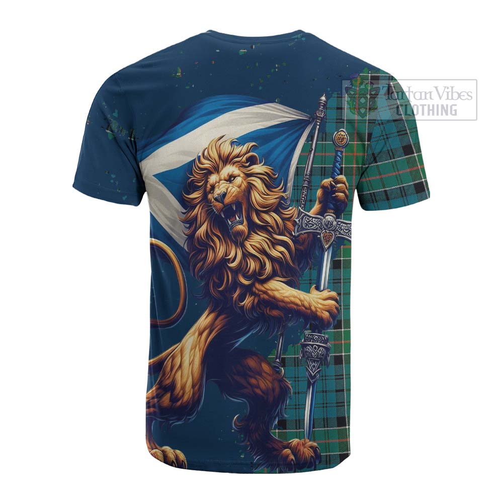 Tartan Vibes Clothing Kirkpatrick Tartan Family Crest Cotton T-shirt with Scottish Majestic Lion