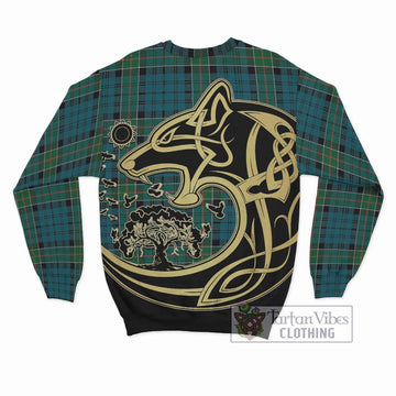 Kirkpatrick Tartan Sweatshirt with Family Crest Celtic Wolf Style