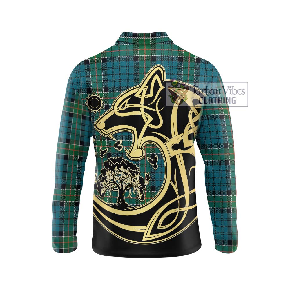 Kirkpatrick Tartan Long Sleeve Polo Shirt with Family Crest Celtic Wolf Style - Tartanvibesclothing Shop