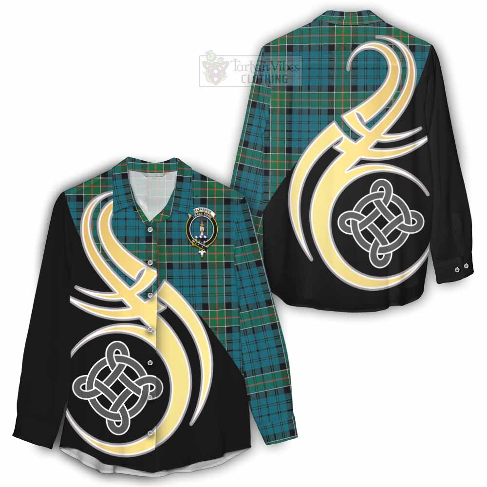 Tartan Vibes Clothing Kirkpatrick Tartan Women's Casual Shirt with Family Crest and Celtic Symbol Style