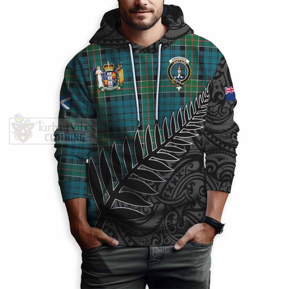 Tartan Vibes Clothing Kirkpatrick Crest Tartan Hoodie with New Zealand Silver Fern Half Style