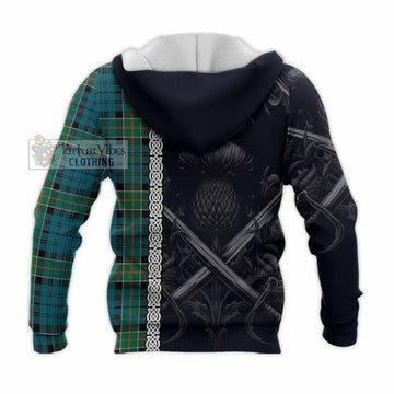 Kirkpatrick Tartan Knitted Hoodie with Family Crest Cross Sword Thistle Celtic Vibes