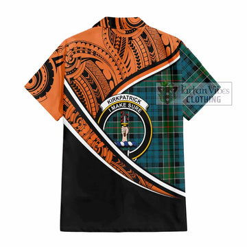 Kirkpatrick Crest Tartan Short Sleeve Button Shirt with Polynesian Vibes Style - Orange Version