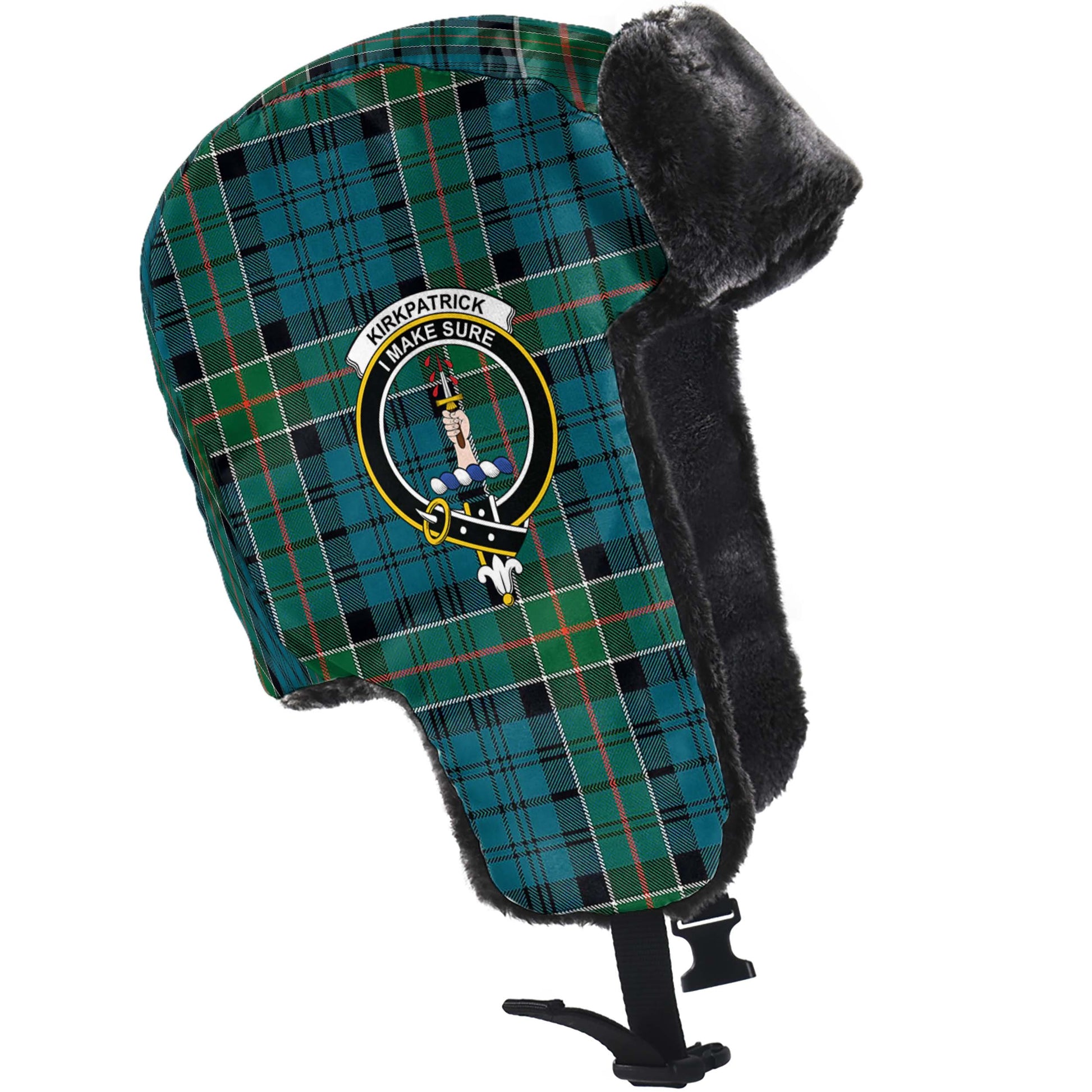 Kirkpatrick Tartan Winter Trapper Hat with Family Crest - Tartanvibesclothing