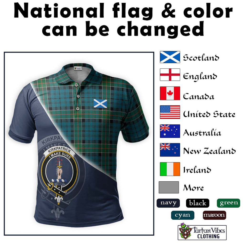 Kirkpatrick Tartan Polo Shirt with Personalised National Flag and Family Crest Half Style - Tartanvibesclothing Shop