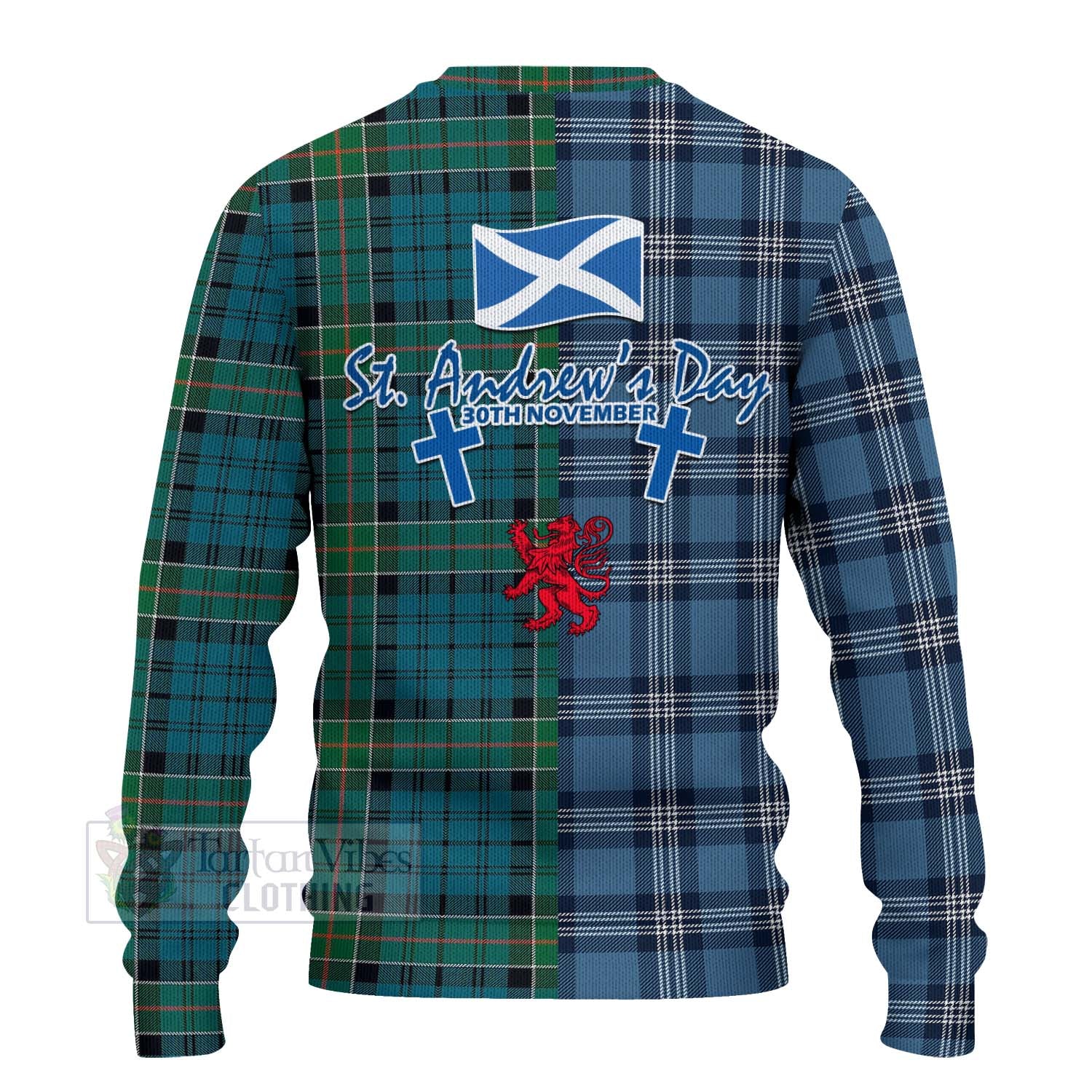 Tartan Vibes Clothing Kirkpatrick Tartan Knitted Sweater Happy St. Andrew's Day Half Tartan Style