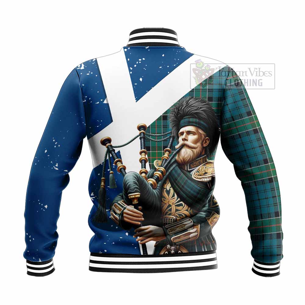 Tartan Vibes Clothing Kirkpatrick Tartan Baseball Jacket with Family Crest Scottish Bagpiper Vibes