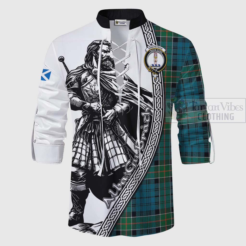 Tartan Vibes Clothing Kirkpatrick Tartan Clan Crest Ghillie Kilt Shirt with Highlander Warrior Celtic Style