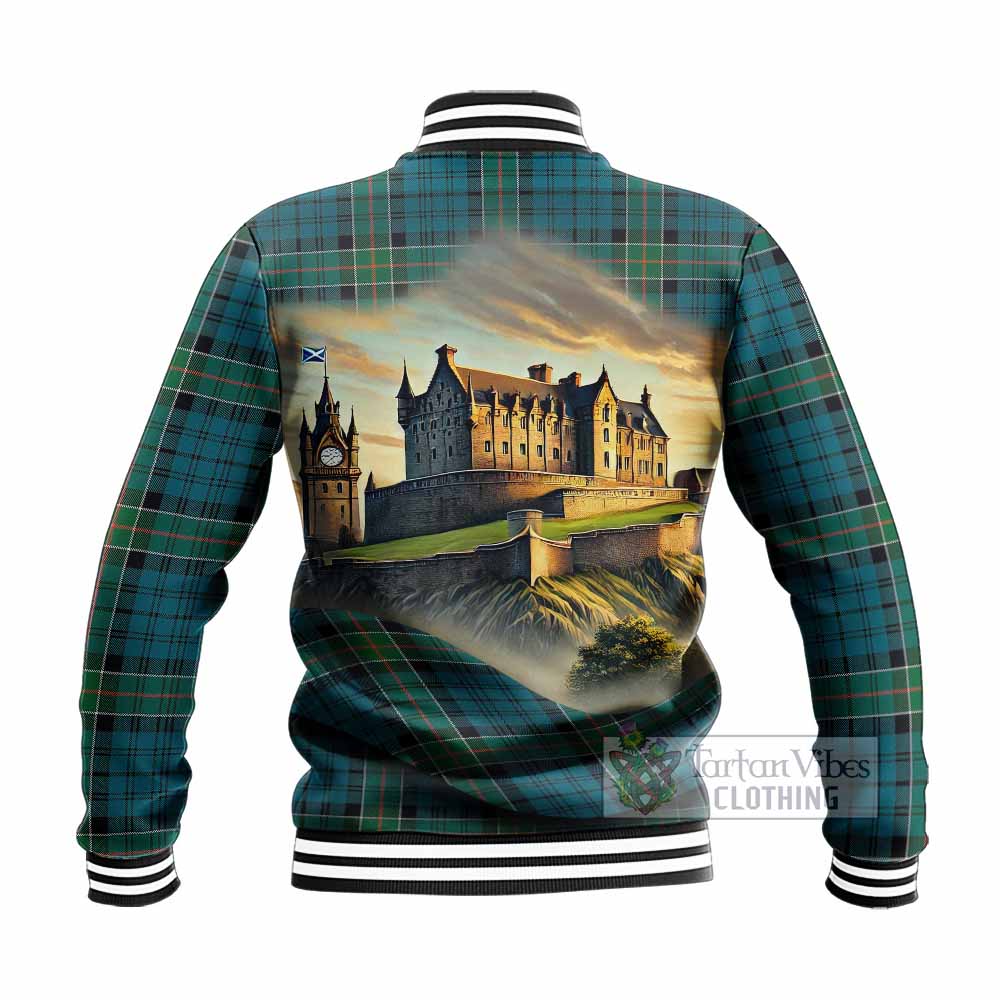 Kirkpatrick Tartan Family Crest Baseball Jacket with Scottish Ancient Castle Style - Tartan Vibes Clothing