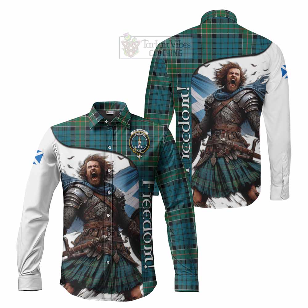 Tartan Vibes Clothing Kirkpatrick Crest Tartan Long Sleeve Button Shirt Inspired by the Freedom of Scottish Warrior