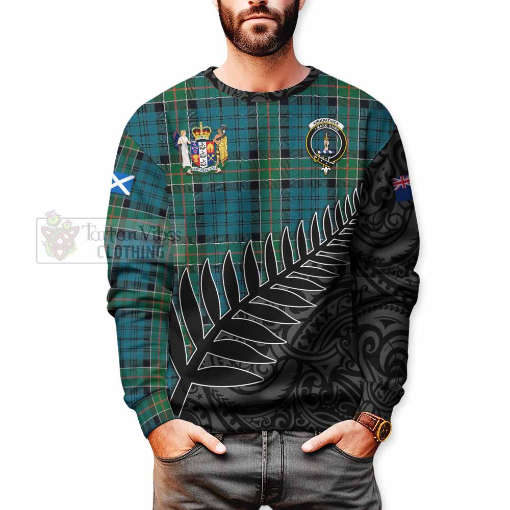 Tartan Vibes Clothing Kirkpatrick Crest Tartan Sweatshirt with New Zealand Silver Fern Half Style