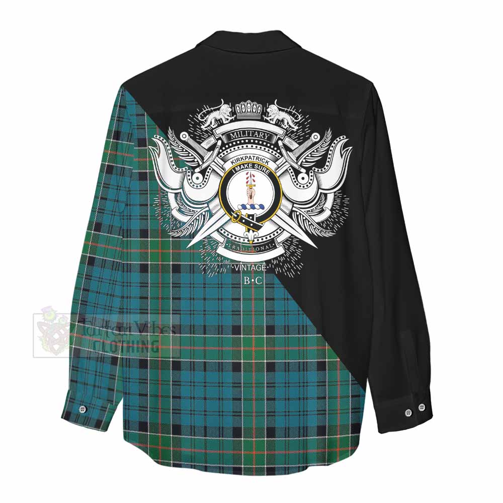 Tartan Vibes Clothing Kirkpatrick Tartan Women's Casual Shirt with Family Crest and Military Logo Style