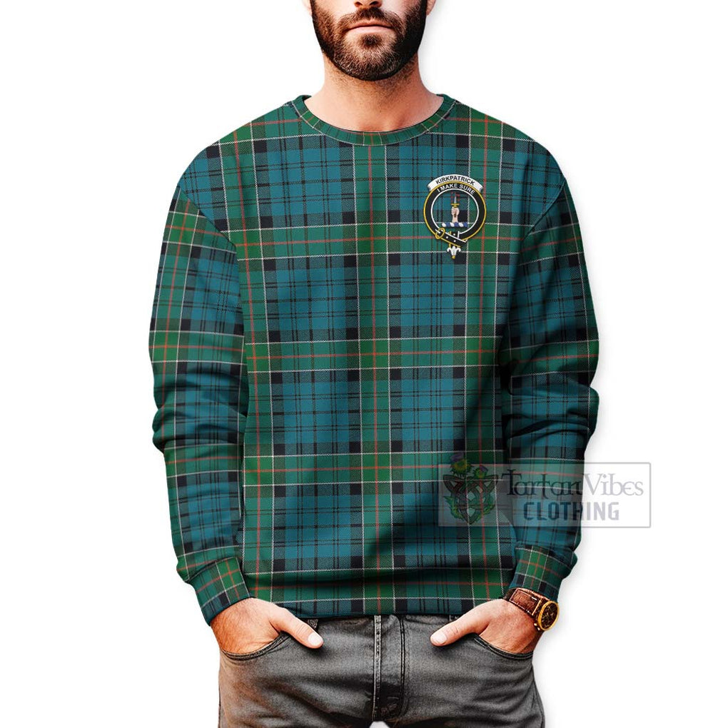 Tartan Vibes Clothing Kirkpatrick Tartan Sweatshirt with Family Crest Celtic Skull Style