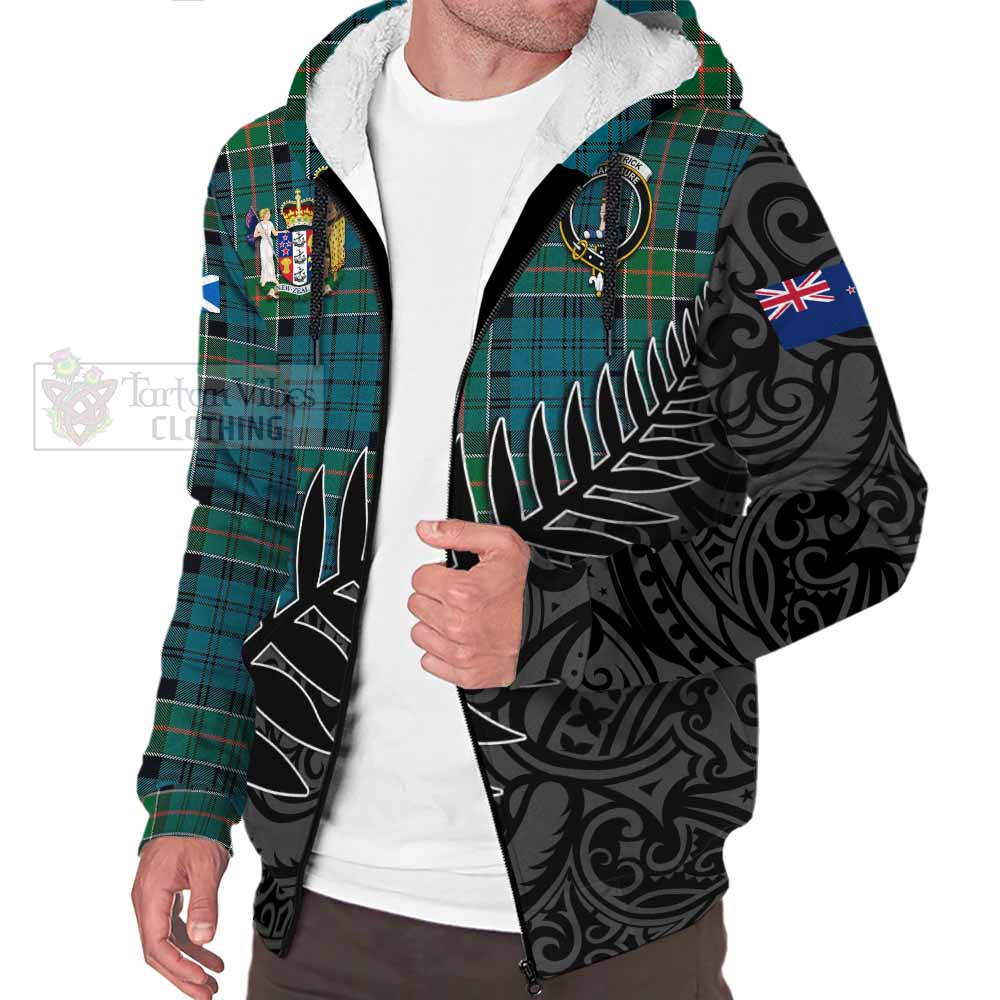 Tartan Vibes Clothing Kirkpatrick Crest Tartan Sherpa Hoodie with New Zealand Silver Fern Half Style