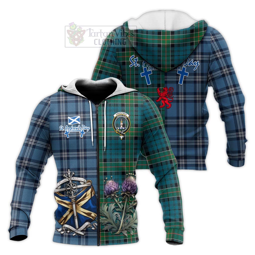 Tartan Vibes Clothing Kirkpatrick Tartan Knitted Hoodie Happy St. Andrew's Day Half Tartan Style