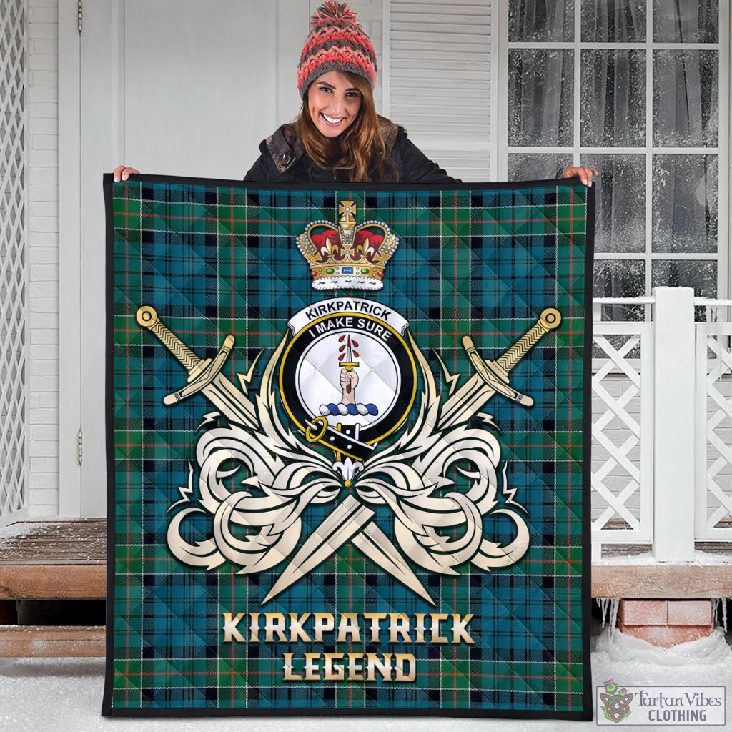 Tartan Vibes Clothing Kirkpatrick Tartan Quilt with Clan Crest and the Golden Sword of Courageous Legacy