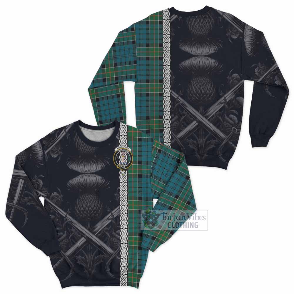 Tartan Vibes Clothing Kirkpatrick Tartan Sweatshirt with Family Crest Cross Sword Thistle Celtic Vibes