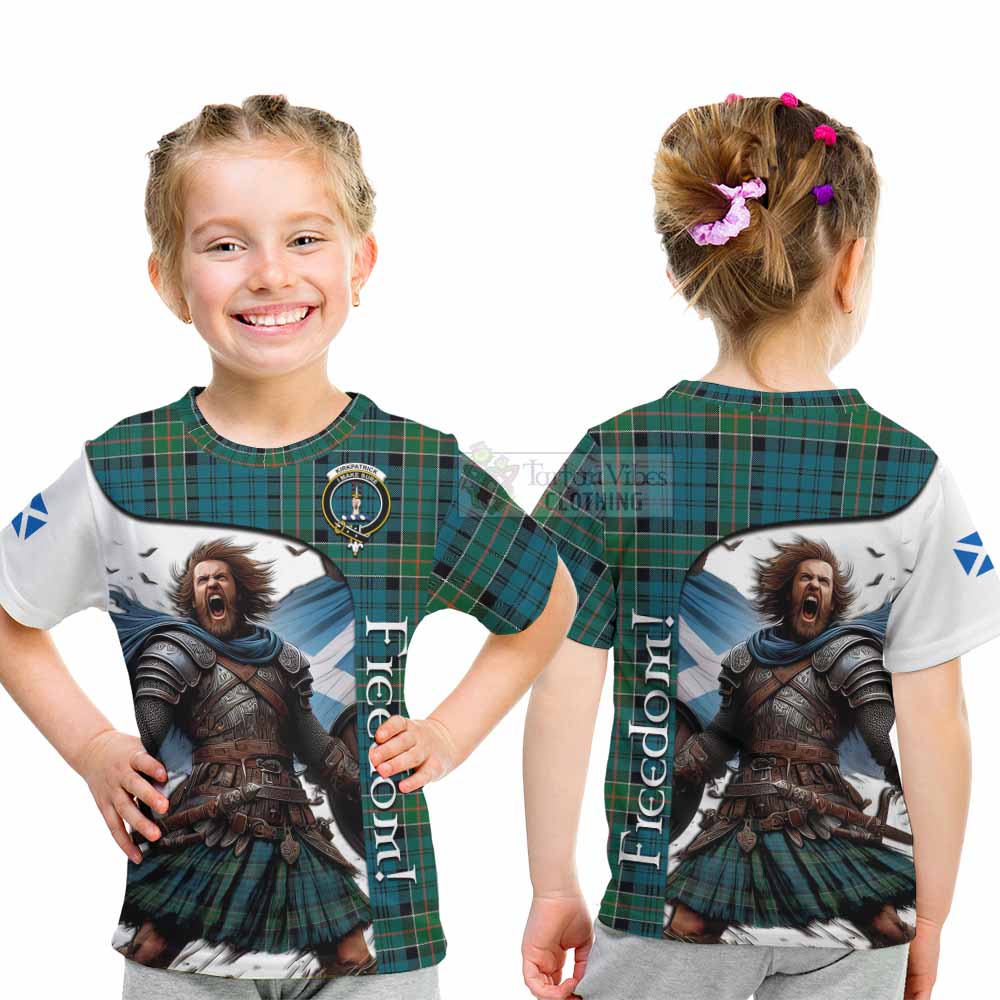 Tartan Vibes Clothing Kirkpatrick Crest Tartan Kid T-Shirt Inspired by the Freedom of Scottish Warrior